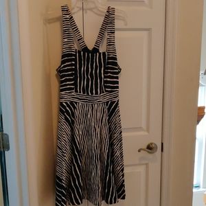 Navy blue and white, v-strap A-line dress